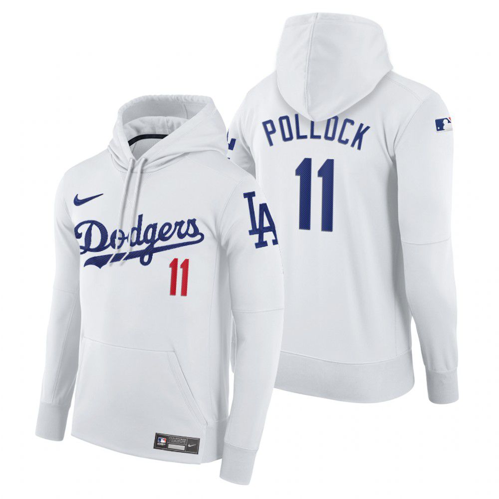 Men Los Angeles Dodgers #11 Pollock white home hoodie 2021 MLB Nike Jerseys